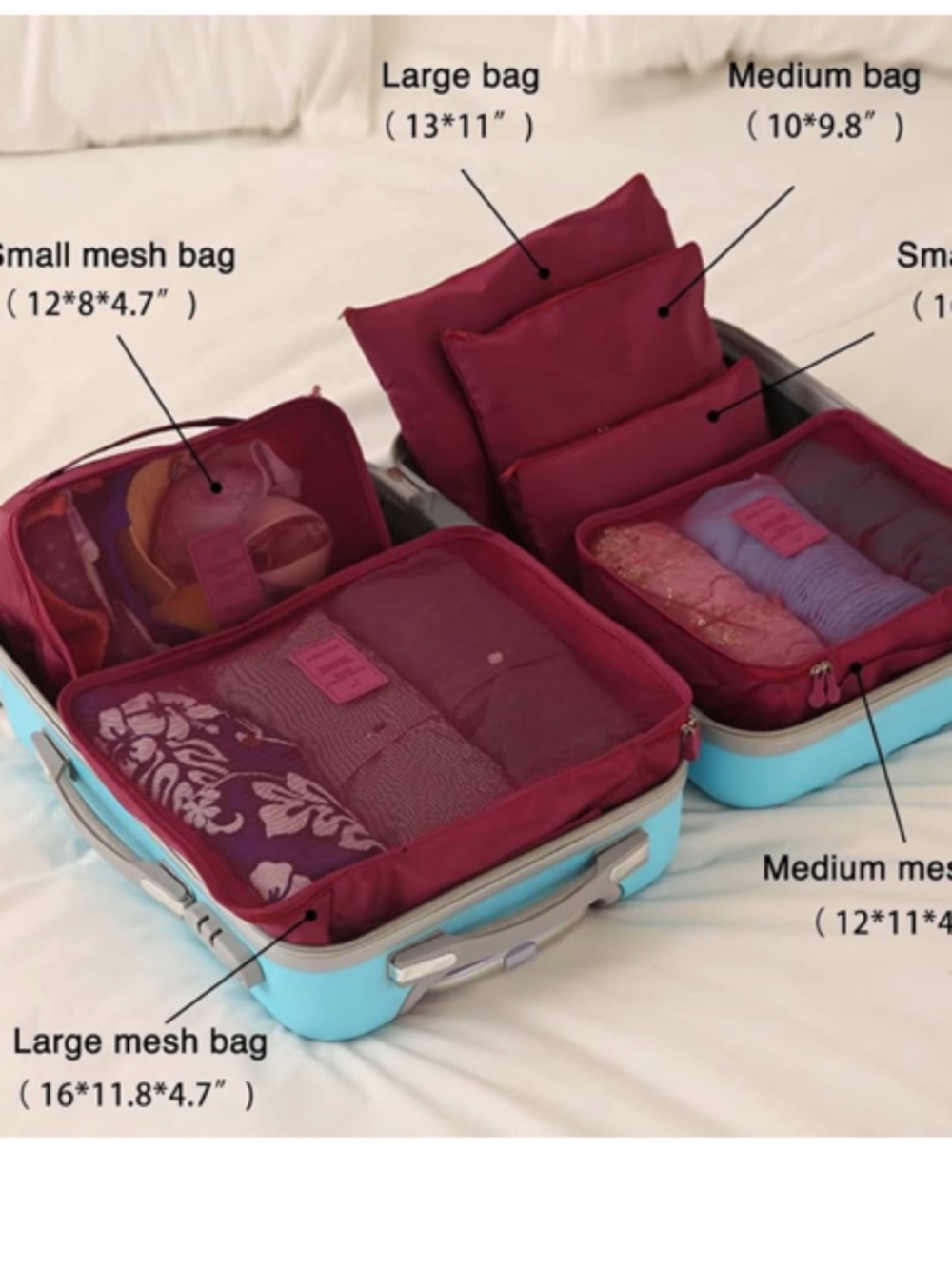 NWT Travel Packing Cubes Set of 6 RED (diff colors available) Luggage Organizer